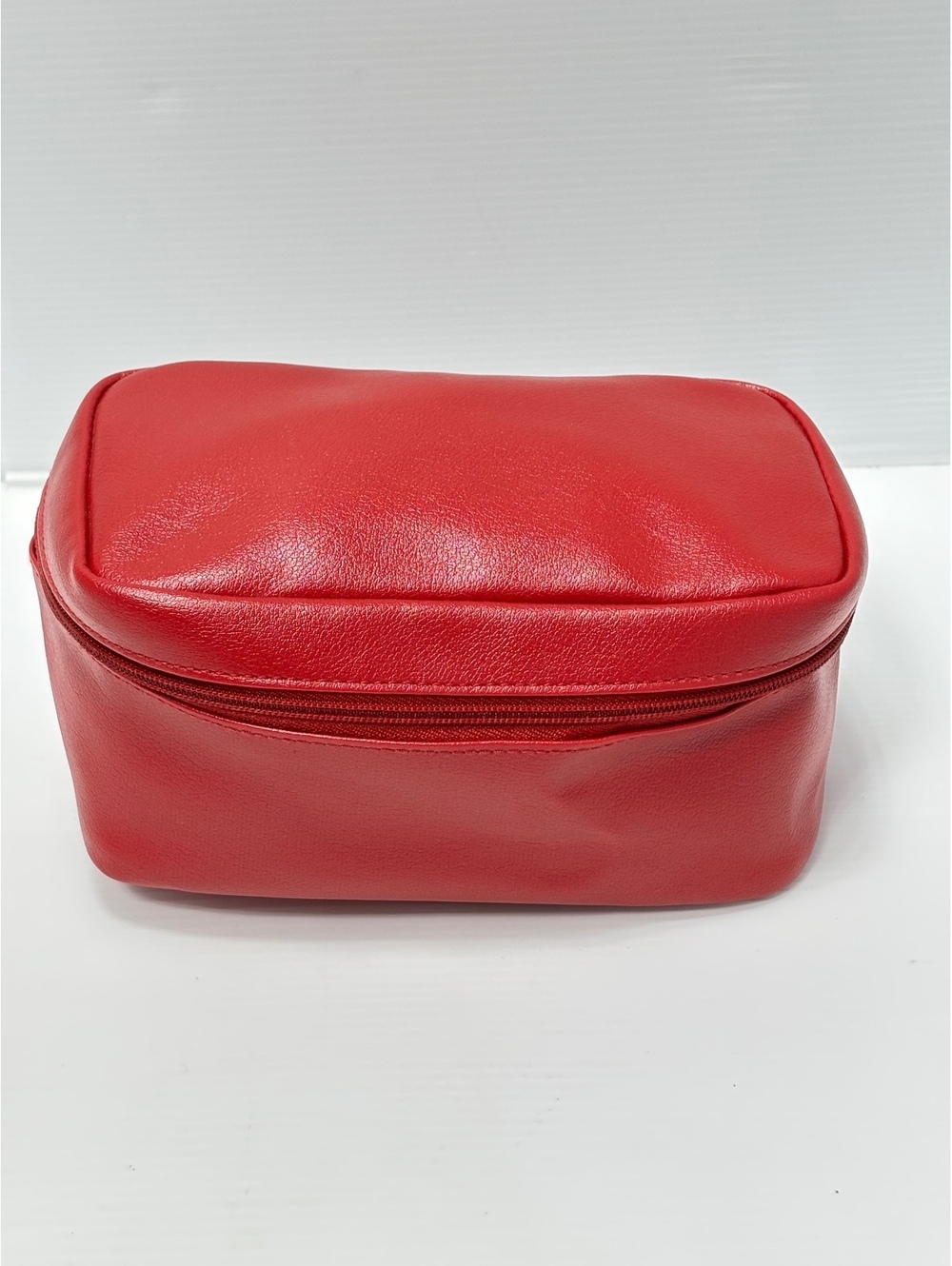 Estee Lauder Red Faux Leather Cosmetic Bag with Gold Zipper Pulls